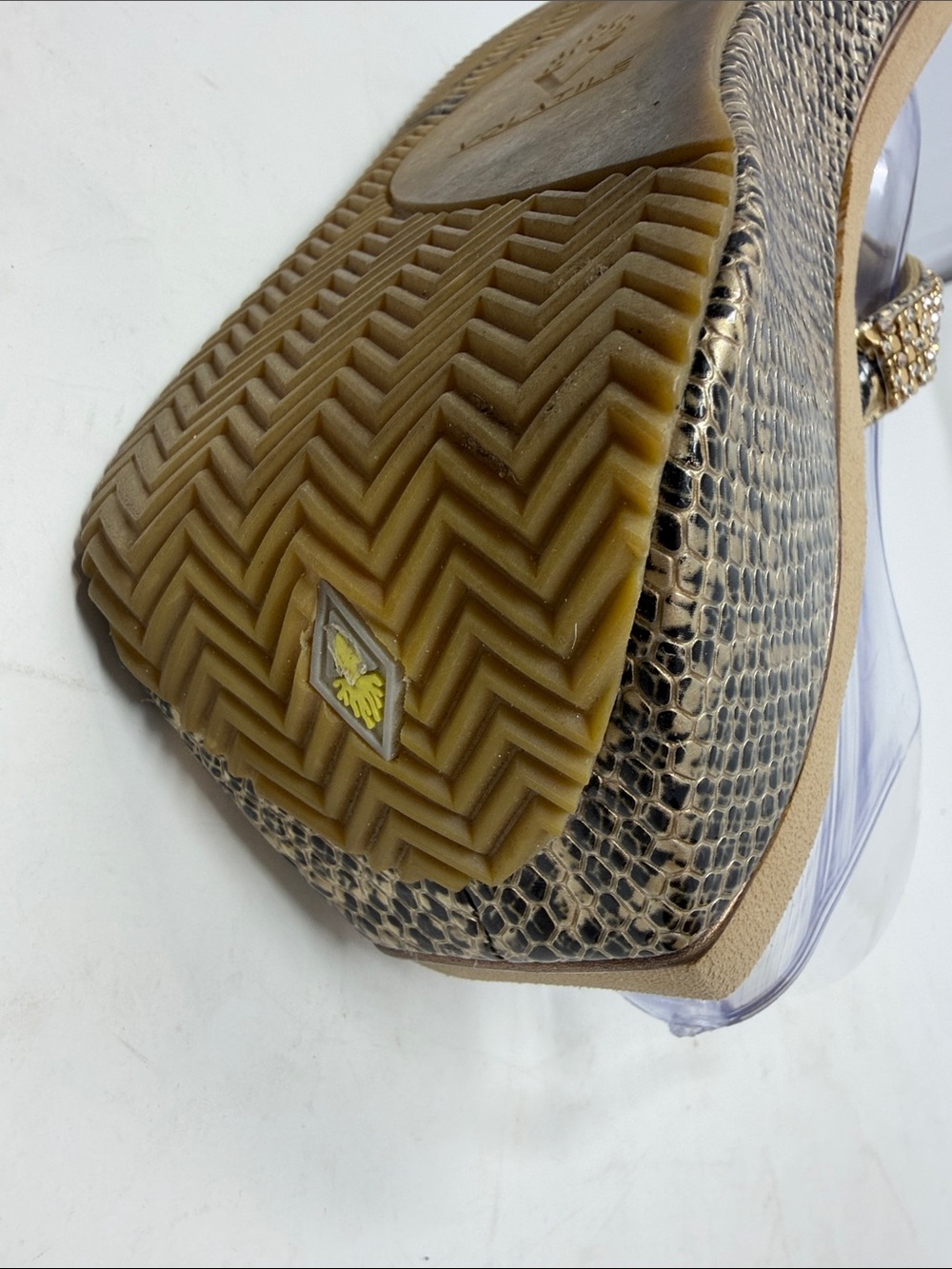 Volatile Beaded Wedge Thong Sandals in Beige with Snake-Print Platform Size 8 - Picture 15 of 15
